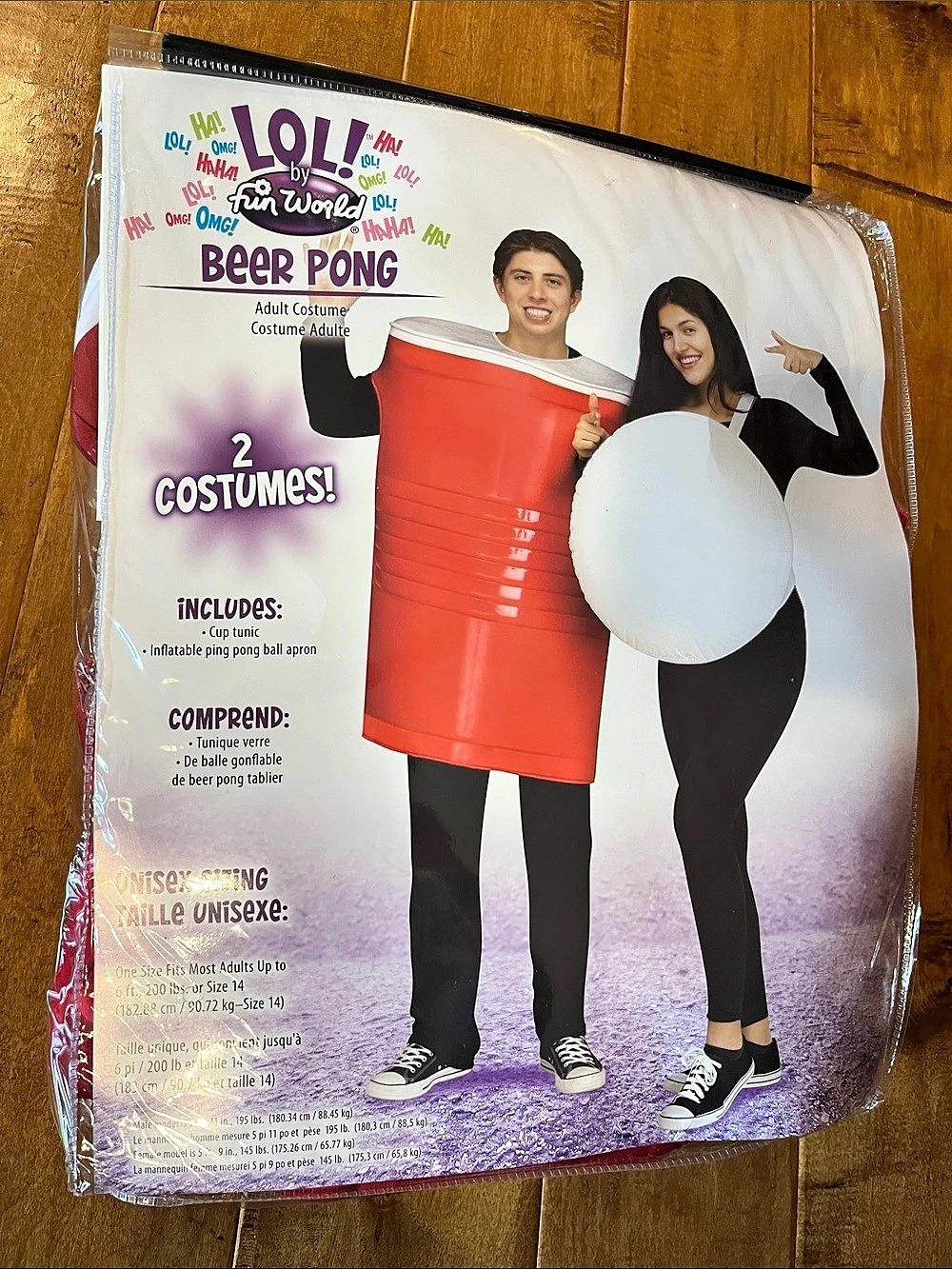 NEW Fun World Beer Pong Couple Adult Costume Red Cup & inflatable ball one size